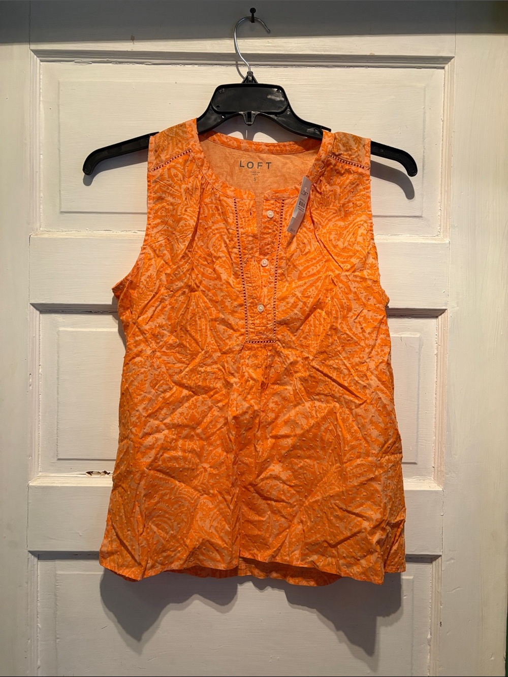 LOFT Orange Embroidered Sleeveless Cotton Tank